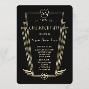 Royal Gold Art Deco Monogram Graduation Party Invitation