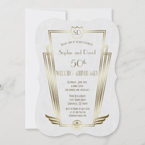 Royal Gold Art Deco Monogram Wedding Anniversary Invitation