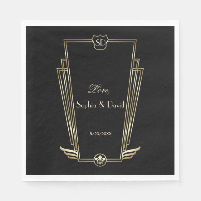 Royal Gold Art Deco Monogram Wedding Napkins (Front)