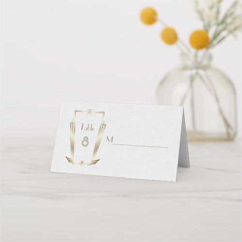 Royal Gold Art Deco Monogram Wedding Place Card