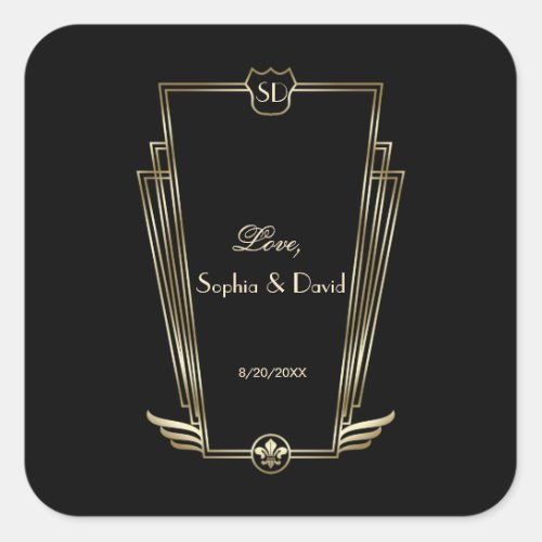 Royal Gold Art Deco Monogram Wedding Square Sticker