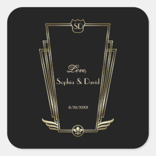 Royal Gold Art Deco Monogram Wedding Square Sticker