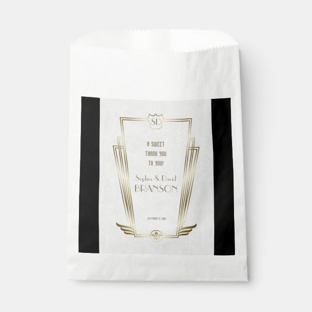 Royal Gold Art Deco Monogram Wedding THANK YOU Favor Bag (Front)