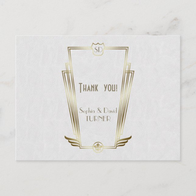 Royal Gold Art Deco Monogram Wedding Thank You Postcard (Front)