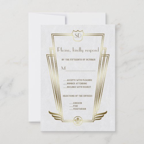 Royal Gold Art Deco Monogram White Wedding RSVP