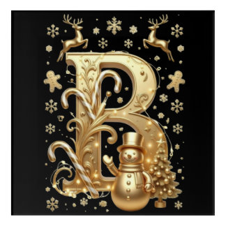 Royal Gold B Luxury Snowman Acrylic Wall Art