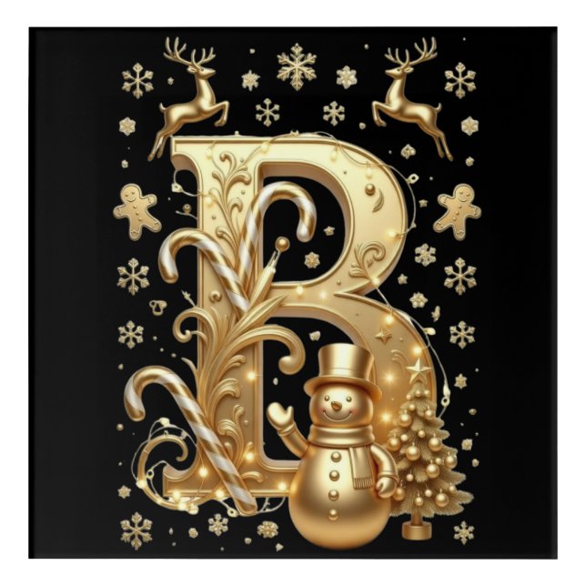 Royal Gold B Luxury Snowman Acrylic Wall Art (Front)