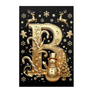 Royal Gold B Luxury Snowman Acrylic Wall Art 20x30