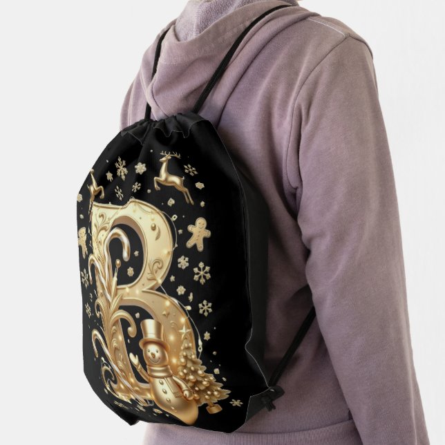 Royal Gold B Luxury Snowman Drawstring Bag (Insitu)