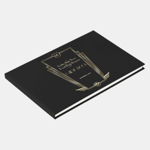 Royal Gold Black Art Deco Monogram Wedding Guest Book