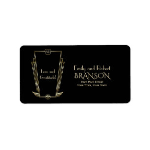 Royal Gold Black Art Deco Monogram Wedding Label
