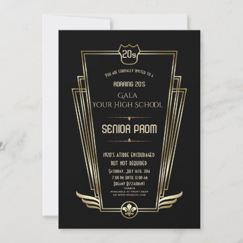 Royal Gold Black Art Deco Senior PROM Invite