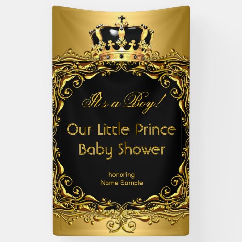 Royal Gold Black Crown Baby Shower Boy 2 Banner