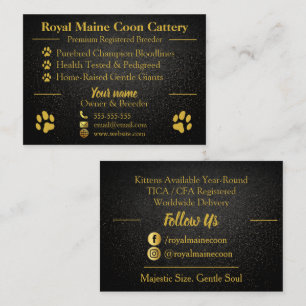 Royal Gold & Black Customizable Maine Coon Breeder Business Card