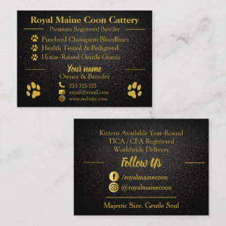Royal Gold & Black Customizable Maine Coon Breeder Business Card