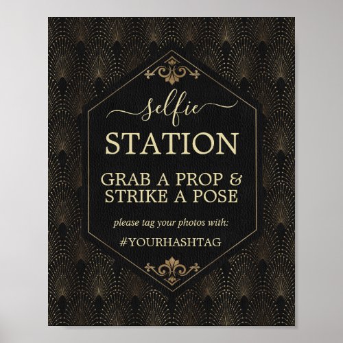 Royal Gold Black Gatsby Wedding Hashtag Poster