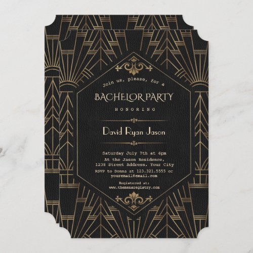 Royal Gold Black Great Gatsby 1920s Bachelor Party Invitation