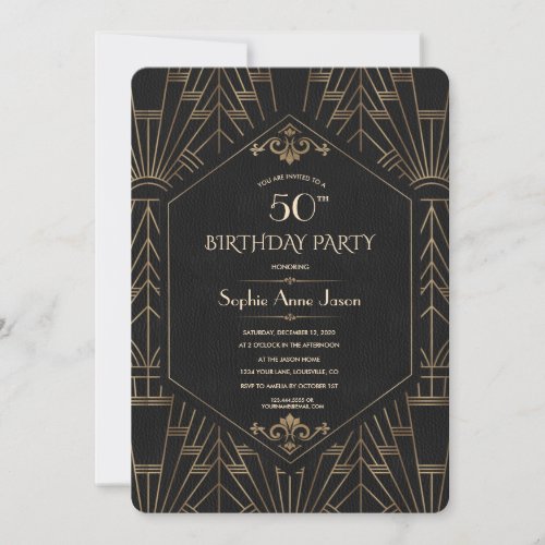 Royal Gold Black Great Gatsby 1920s Birthday Party Invitation
