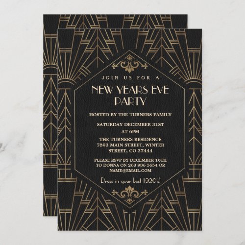 Royal Gold Black Great Gatsby 1920s New Year Party Invitation