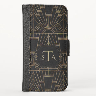 Royal Gold Black Great Gatsby 20s Style Monogram iPhone X Wallet Case