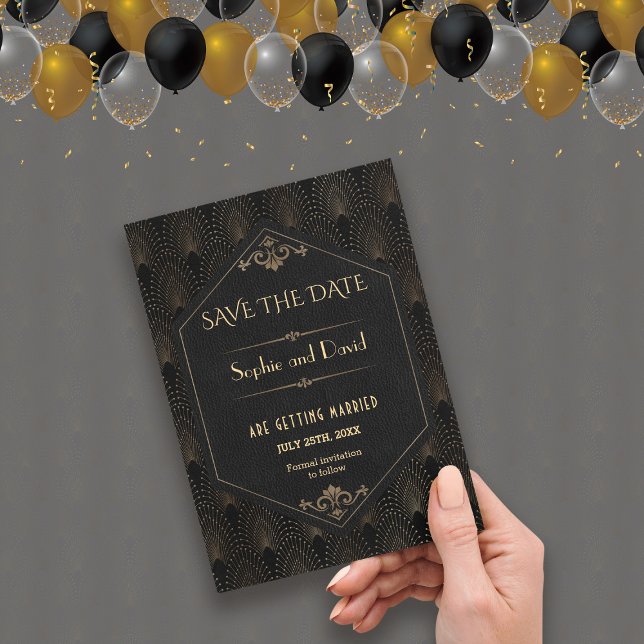 Royal Gold Black Great Gatsby Art Deco Wedding Invitation (save the date Art Deco roaring 1920s)