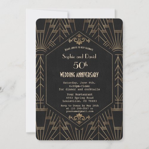 Royal Gold Black Great Gatsby  Wedding Anniversary Invitation