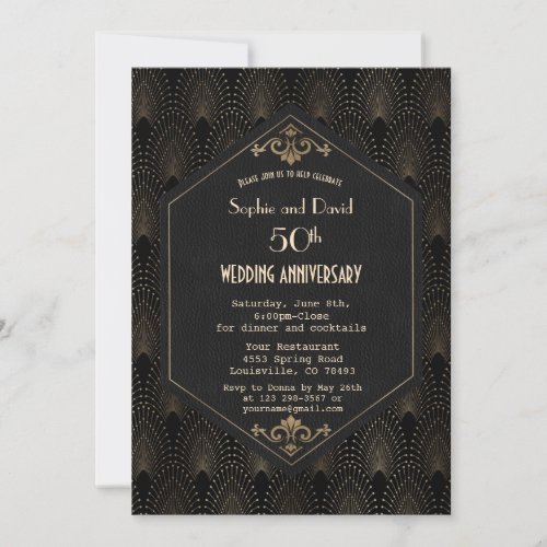 Royal Gold Black Great Gatsby Wedding Anniversary Invitation