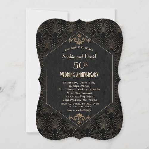 Royal Gold Black Great Gatsby Wedding Anniversary Invitation