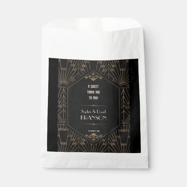 Royal Gold Black Great Gatsby Wedding THANK YOU Favor Bag (Front)