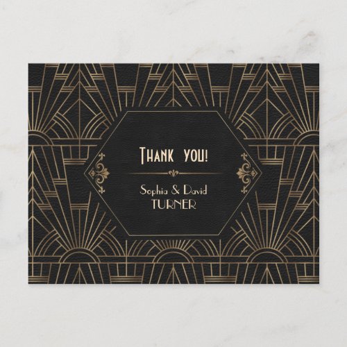 Royal Gold Black Great Gatsby Wedding Thank You Postcard