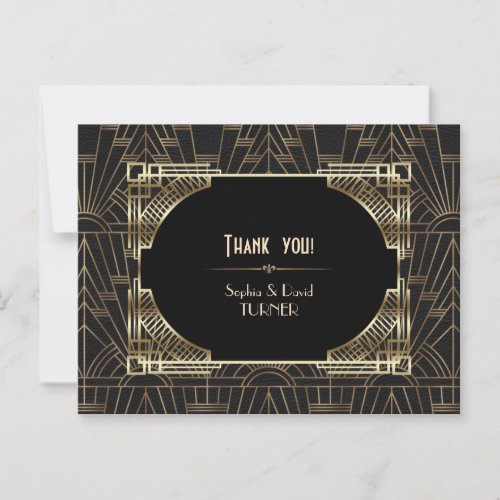 Royal Gold Black Great Gatsby Wedding Thank You Postcard