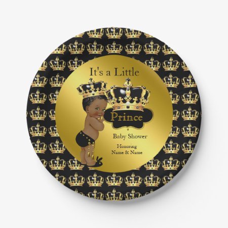 Royal Gold Black Prince Crown Baby Shower Ethnic Paper Plates