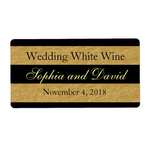 Royal Gold black Stripes Wedding Wine Label
