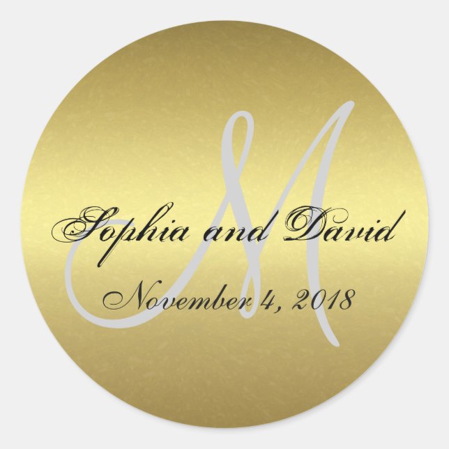 Royal Gold Black Wedding Favor Sticker Monogram (Front)