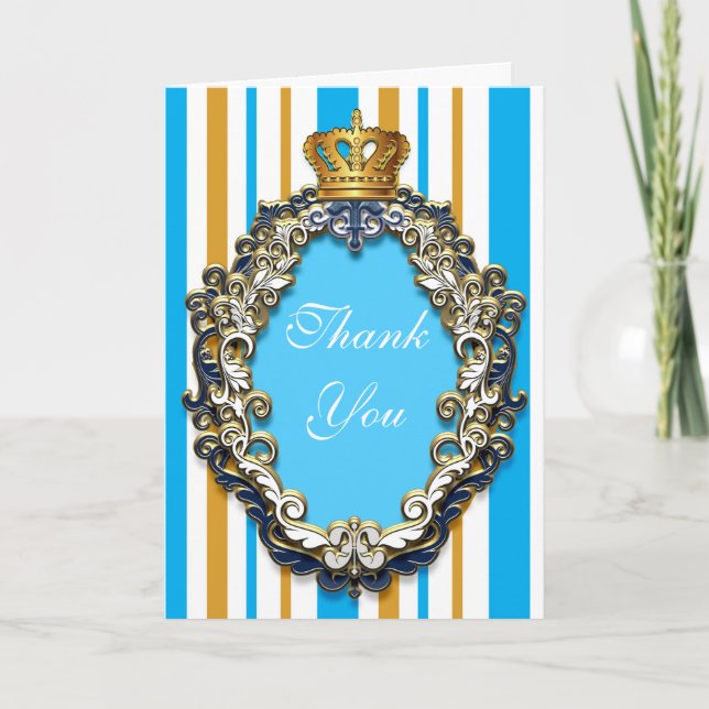 Royal Gold & Blue Elegant Thank You Fold Card (Front)