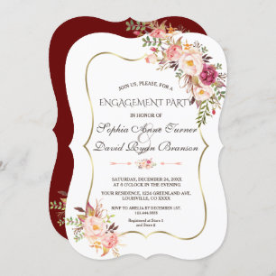 Royal Gold Blush Pink Floral Burgundy Engagement Invitation