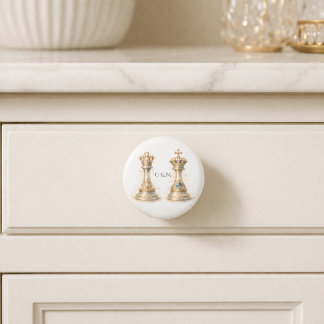 Royal Gold Chess King Queen Elegant Couple Ceramic Knob