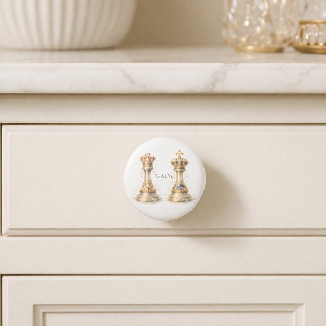 Royal Gold Chess King Queen Elegant Couple Ceramic Knob (Creator Uploaded)