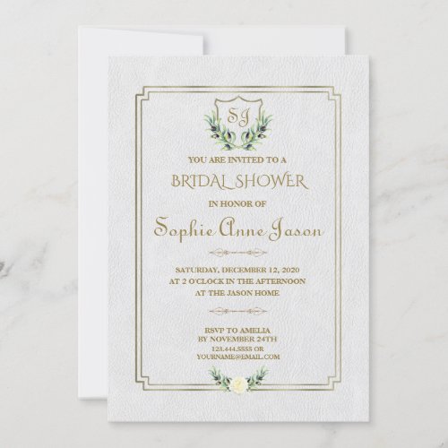 Royal Gold Crest Greenery Floral Bridal Shower Invitation