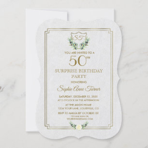 Royal Gold Crest Lush Greenery 50th Birthday Party Invitation