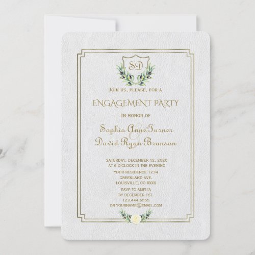 Royal Gold Crest Lush Greenery Engagement Party Invitation