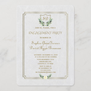 Royal Gold Crest Lush Greenery Engagement Party Invitation