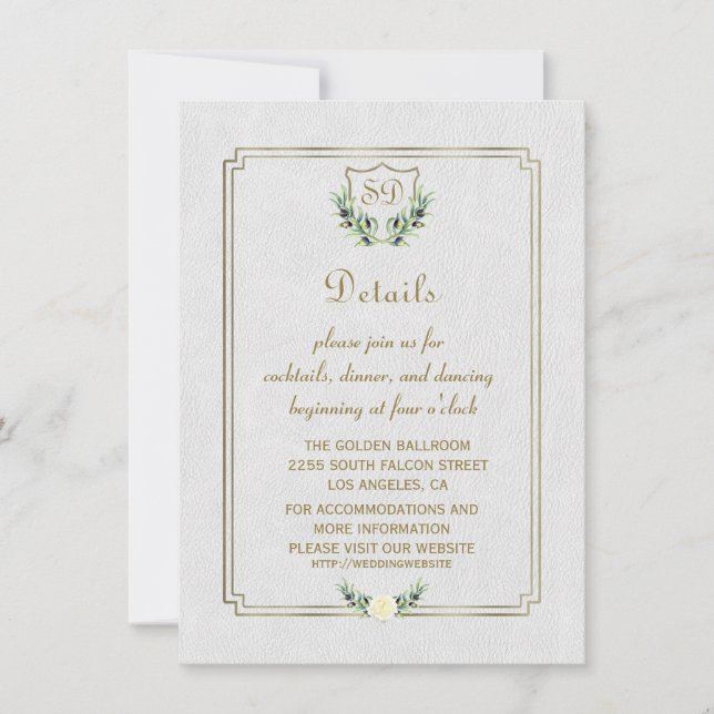Royal Gold Crest Lush Greenery Wedding Details Invitation (Front)