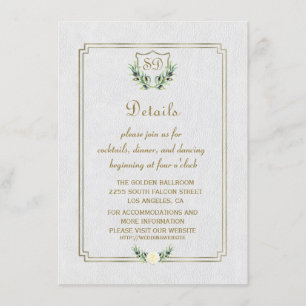 Royal Gold Crest Lush Greenery Wedding Details Invitation