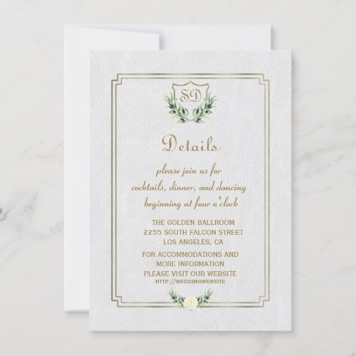 Royal Gold Crest Lush Greenery Wedding Details Invitation