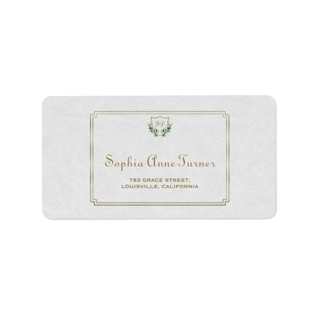 Royal Gold Crest Lush Greenery Wedding Label (Front)
