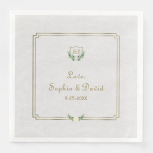 Royal Gold Crest Lush Greenery Wedding Paper Dinner Napkins