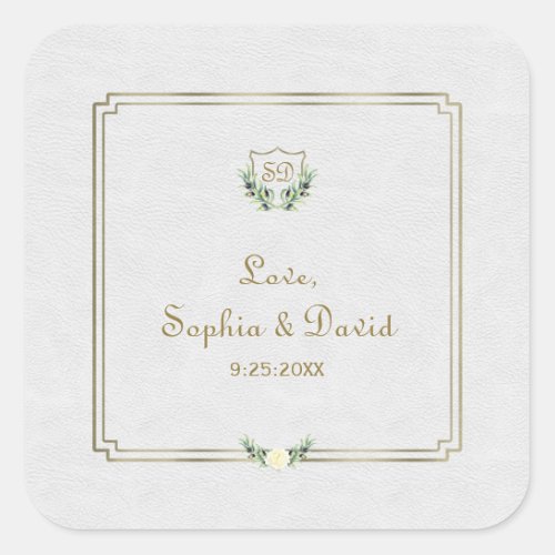 Royal Gold Crest Lush Greenery Wedding Square Sticker