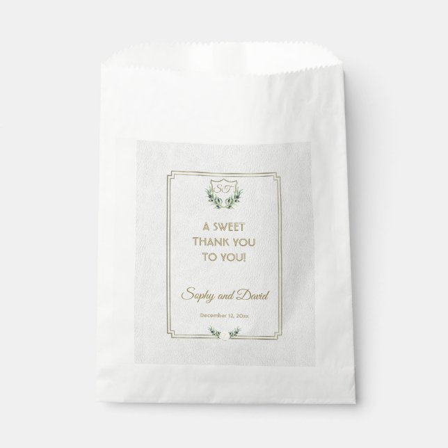 Royal Gold Crest Lush Greenery Wedding THANK YOU Favor Bag (Front)