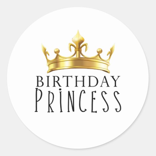 Royal Gold Crown Birthday Princess Party Classic Round Sticker